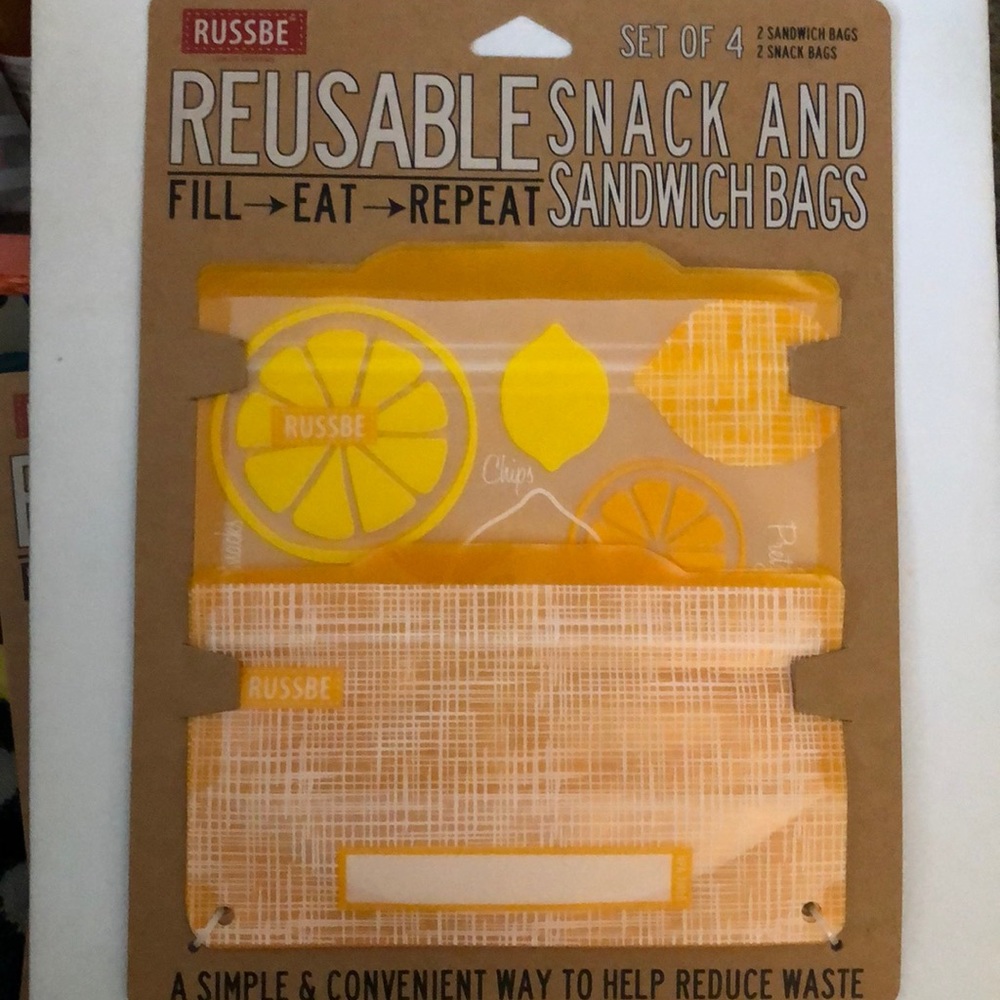 Russbe New Yellow Reusable Snack and Sandwich Bags - 4 Piece Set
